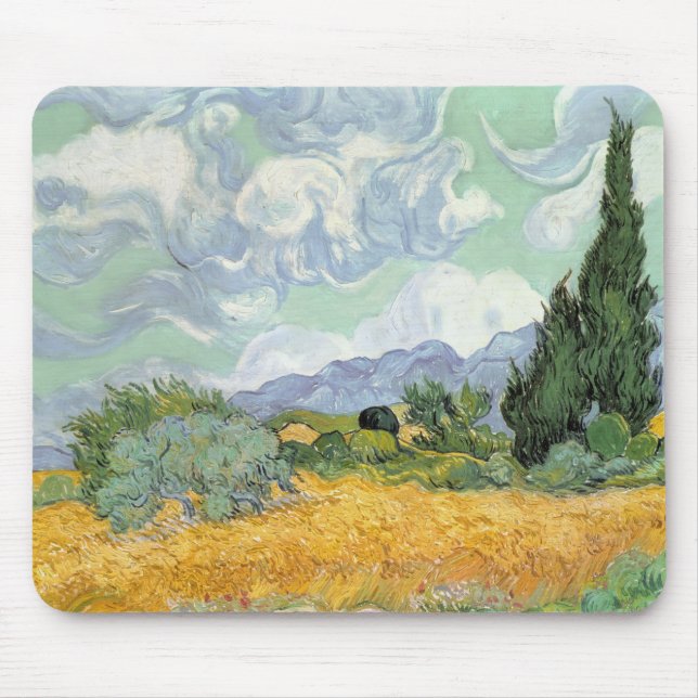 Vincent van Gogh | Wheatfield with Cypresses, 1889 Mouse Pad (Front)