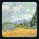 Vincent van Gogh | Wheatfield with Cypresses, 1889 Square Sticker<br><div class="desc">Wheatfield with Cypresses,  1889 | by Vincent van Gogh | Art Location: National Gallery,  London,  UK | Dutch Artist | Image Collection Number: BAL3585</div>
