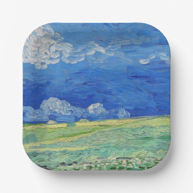 Vincent van Gogh - Wheatfields under Thunderclouds Paper Plate (Front)