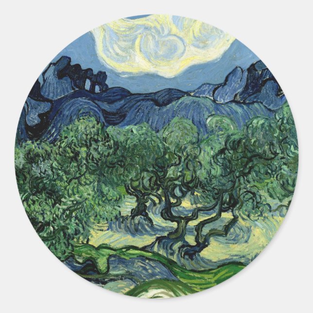 Vincent van Gogh's Olive Trees (1889) Classic Round Sticker (Front)