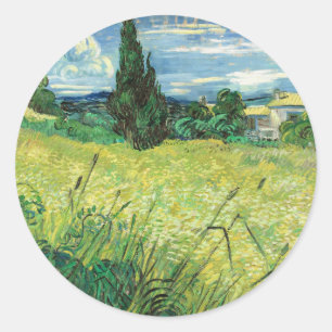Vincent van Gogh's painting, Green Field, Classic Round Sticker