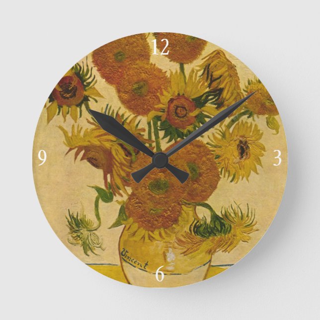 Vincent van Gogh's Sunflowers, 1878 Round Clock (Front)