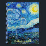 Vincent Van Gogh's The Starry Night Monogram Notebook<br><div class="desc">Vincent Van Gogh's The Starry Night (1889) with a monogram name design.
Personalise your name,  change the text,  colour,  and font style using the customise it further option.</div>