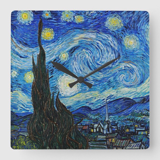 Vincent Van Gogh's The Starry Night Serenity Square Wall Clock (Front)