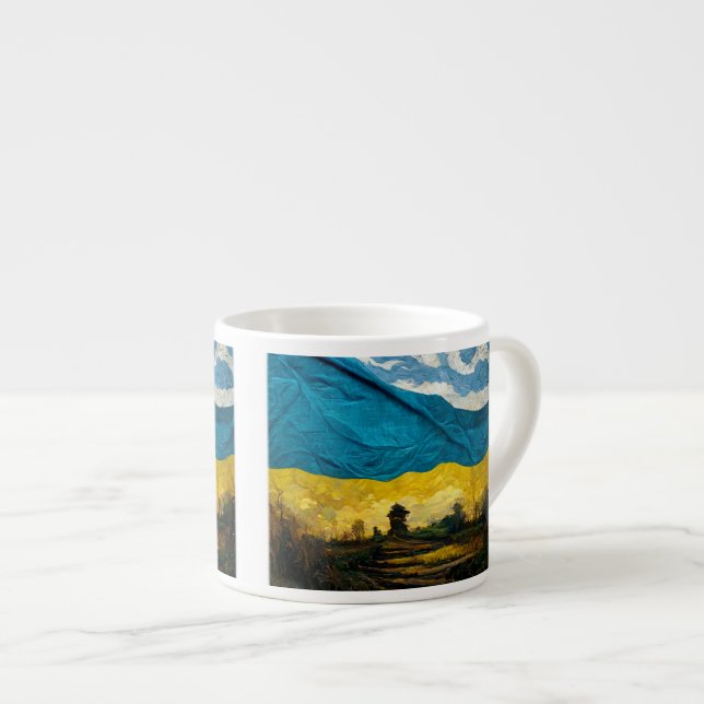 Vincent van Gogh's Ukrainian Flag Espresso Mug  (Front Right)
