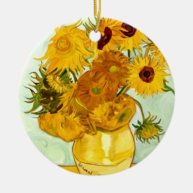 Vincent Van Gogh's Yellow Sunflower Painting 1888 Ceramic Tree Decoration (Front)