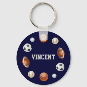 Vincent World of Sports Name Keychain - Navy Blue