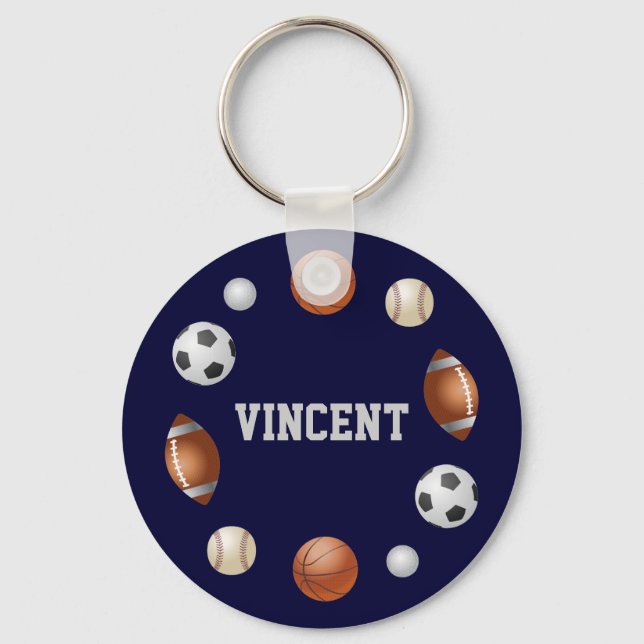 Vincent World of Sports Name Keychain - Navy Blue (Front)