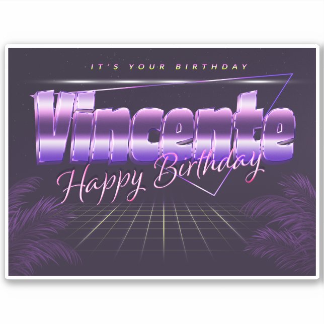 Vincente Name First Name Retro Sticker Birthday (Front)