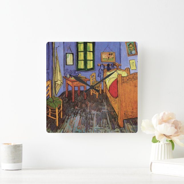 Vincent's Bedroom in Arles by Vincent van Gogh Square Wall Clock (Home)