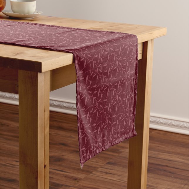 Vine and Leaf Swirl Pattern | Burgundy Short Table Runner (In Situ)