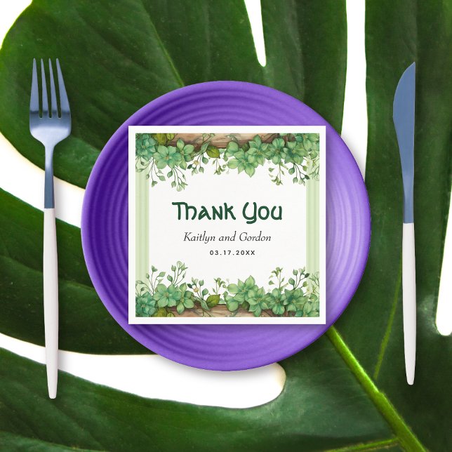 Vine and wood St Patricks Day green border wedding Napkin (Creator Uploaded)