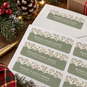 Vine & Berry Christmas Border Sage ID1337 Return Address Label
