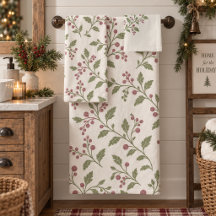 Vine & Berry Christmas Pattern Cran Ivory ID1337