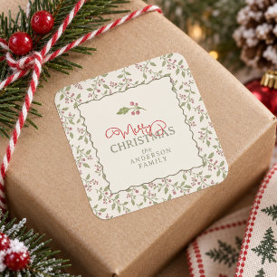 Vine & Berry Merry Christmas Border ID1337 Square Sticker