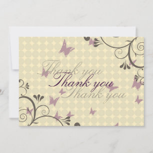 Vine & Butterfly Design Thank You Card Cream
