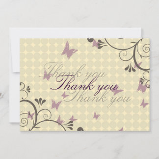 Vine & Butterfly Design Thank You Card Cream