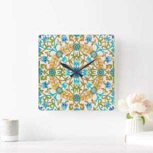 Vine by William Morris, Vintage Textile Art Square Wall Clock