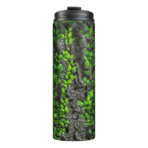 Vine covered tree bark leaf green brown thermal tumbler