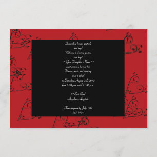 Vine Heart Red and Black Birthday Invitation