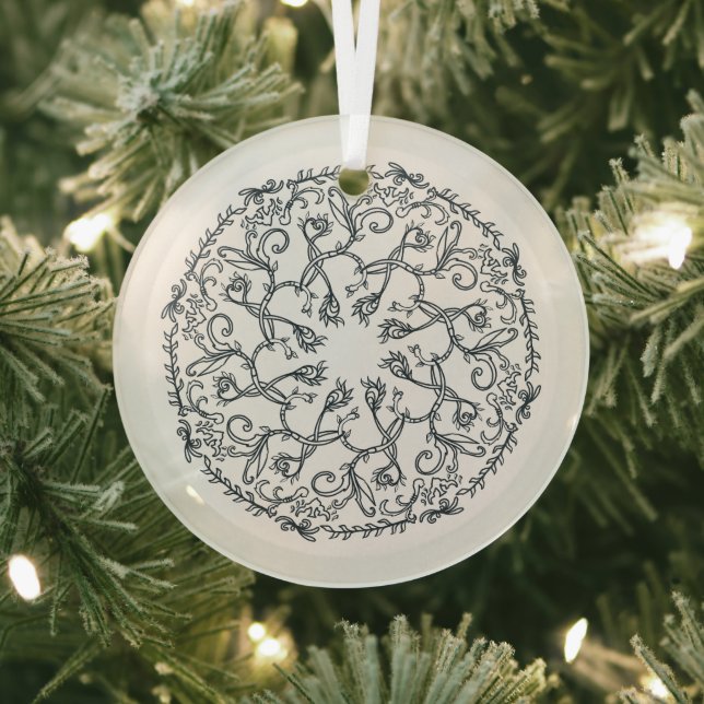 Vine Mandala Glass Ornament (Insitu)