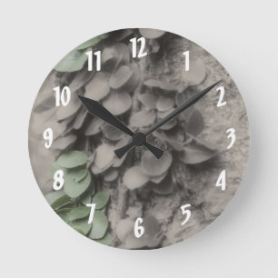 Vine On Tree In Black White Nature Round Clock