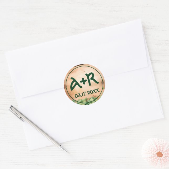 Vine on wood St Patricks Day Irish wedding Classic Round Sticker (Envelope)