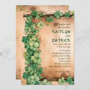 Vine on wood St Patrick's Day QR rustic wedding Invitation