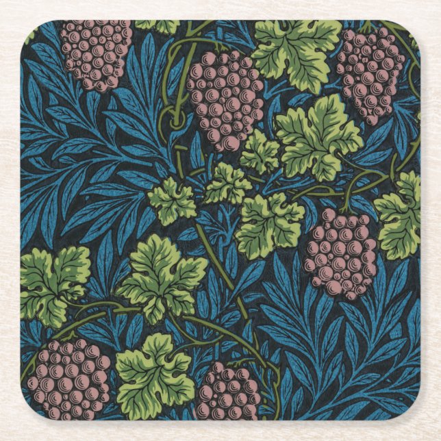 Vine Pattern, William Morris Square Paper Coaster (Front)