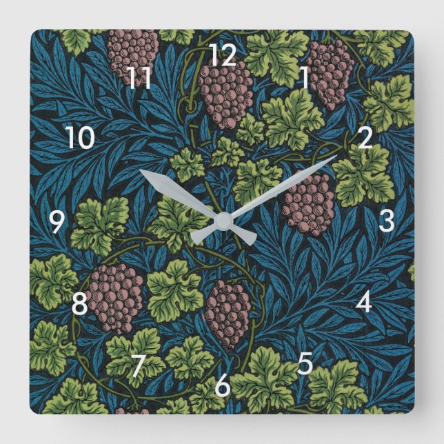 Vine Pattern, William Morris Square Wall Clock (Front)