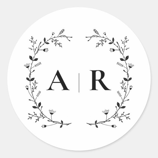 Vine Scroll Wedding Label Seal, Monogram (Front)