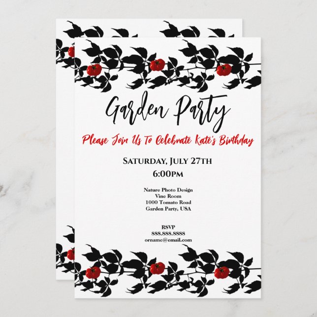 VINE TOMATO GARDEN PARTY HAPPY BIRTHDAY INVITATION (Front/Back)