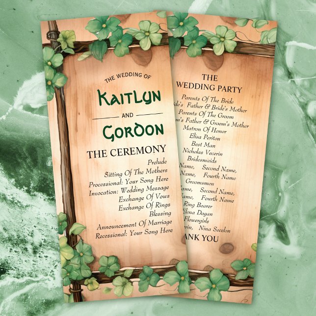 Vine wood St. Patrick's Day BUDGET wedding program Rack Card (Creator Uploaded)
