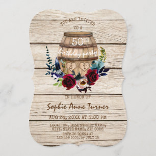 Vinery Floral Wine Barrel 50th Birthday Party Invitation