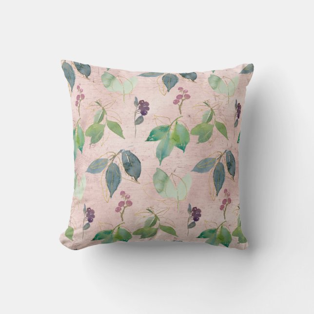 Vines and Berries on Distressed Blush Cushion (Front)