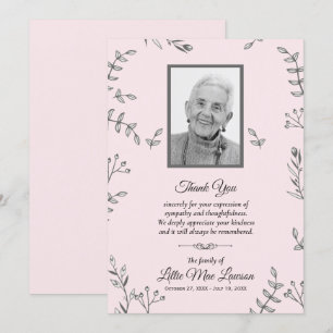 Vines and Buds Funeral Memorial Thank You Cards