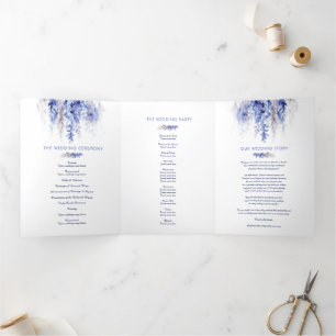 Vines winter blue grey watercolor wedding  Tri-Fold programme