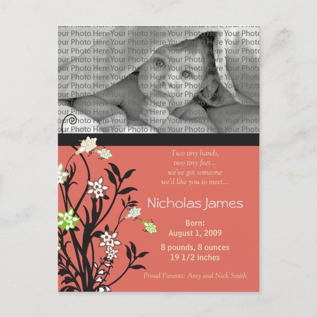 Viney Baby Birth Announcement Pink Postcard (Front)