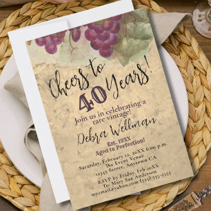 Vineyard 40th Birthday   Cheers to 40 Years Wine Invitation