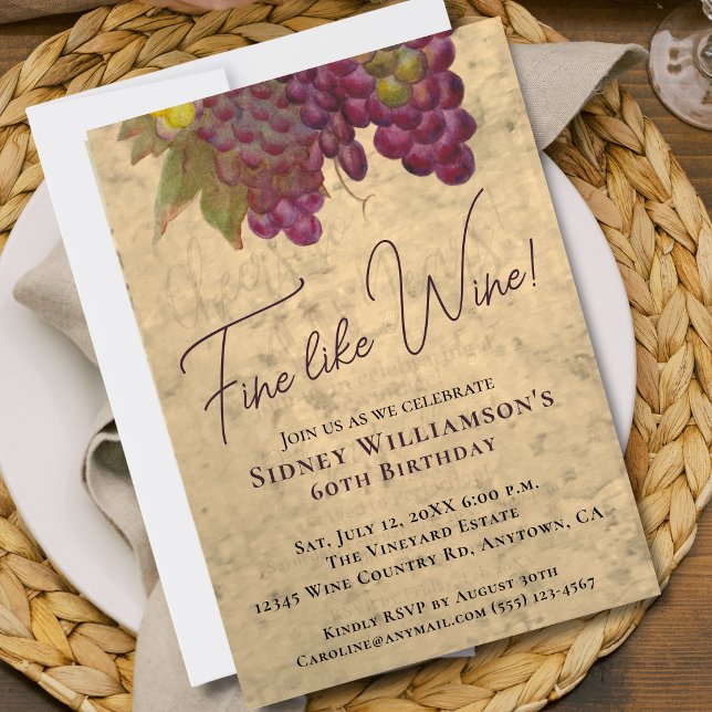 Vineyard 60th Birthday Fine Like Wine Elegant Invitation (Creator Uploaded)