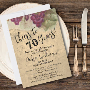 Vineyard 70th Birthday   Cheers to 70 Years Wine Invitation