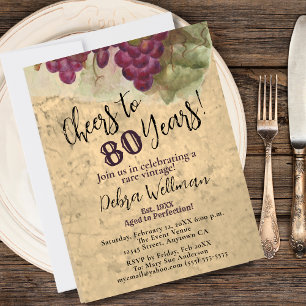 Vineyard 80th Birthday Cheers to 80 Years Wine Invitation