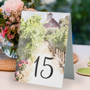 Vineyard and Red Barn Watercolor Wedding