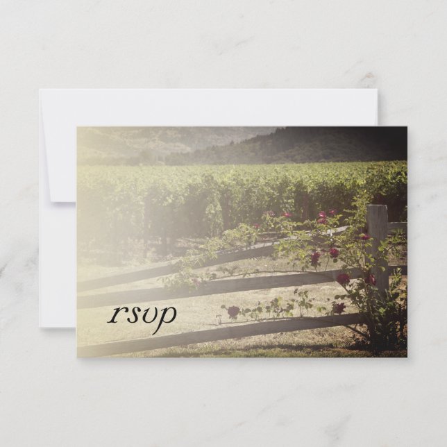 Vineyard and Rose Fence Wedding RSVP Card (Front)