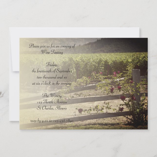 Vineyard and Roses Wine Tasting Party Invitation (Front)