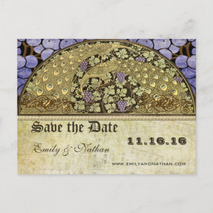 Vineyard Art Nouveau Peacock Birds Save the Date Announcement Postcard