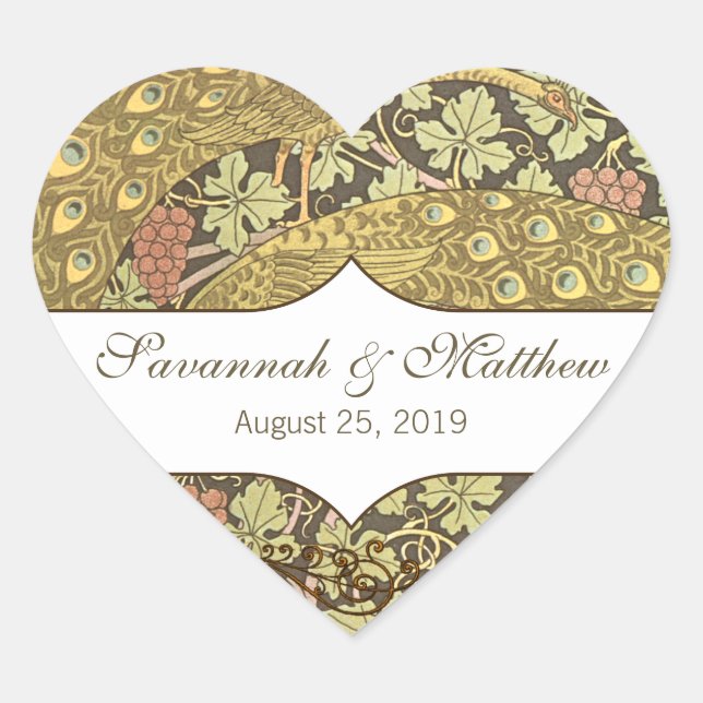 Vineyard Art Nouveau Peacocks Heart Sticker (Front)