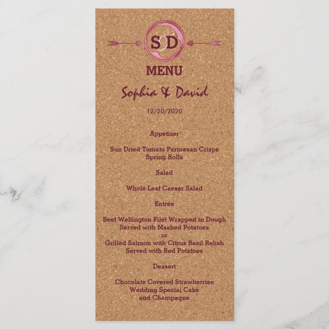 Vineyard Cork Stains Red Wine Wedding Menu (Front)
