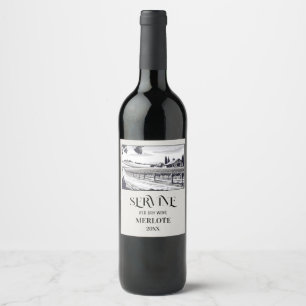 Vineyard Fields Illustration Custom Wine Label