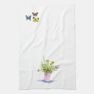 vineyard flowers and butterflies tea towel